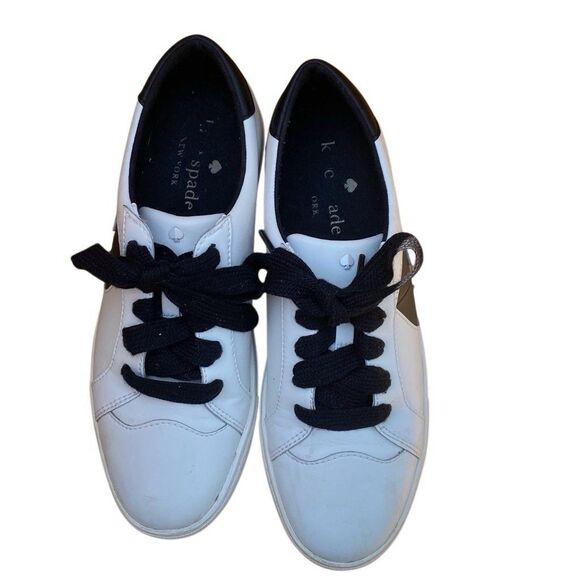 KATE SPADE FEZ WHITE LEATHER SNEAKER With Black Spade SIZE 10B - Picture 4 of 12
